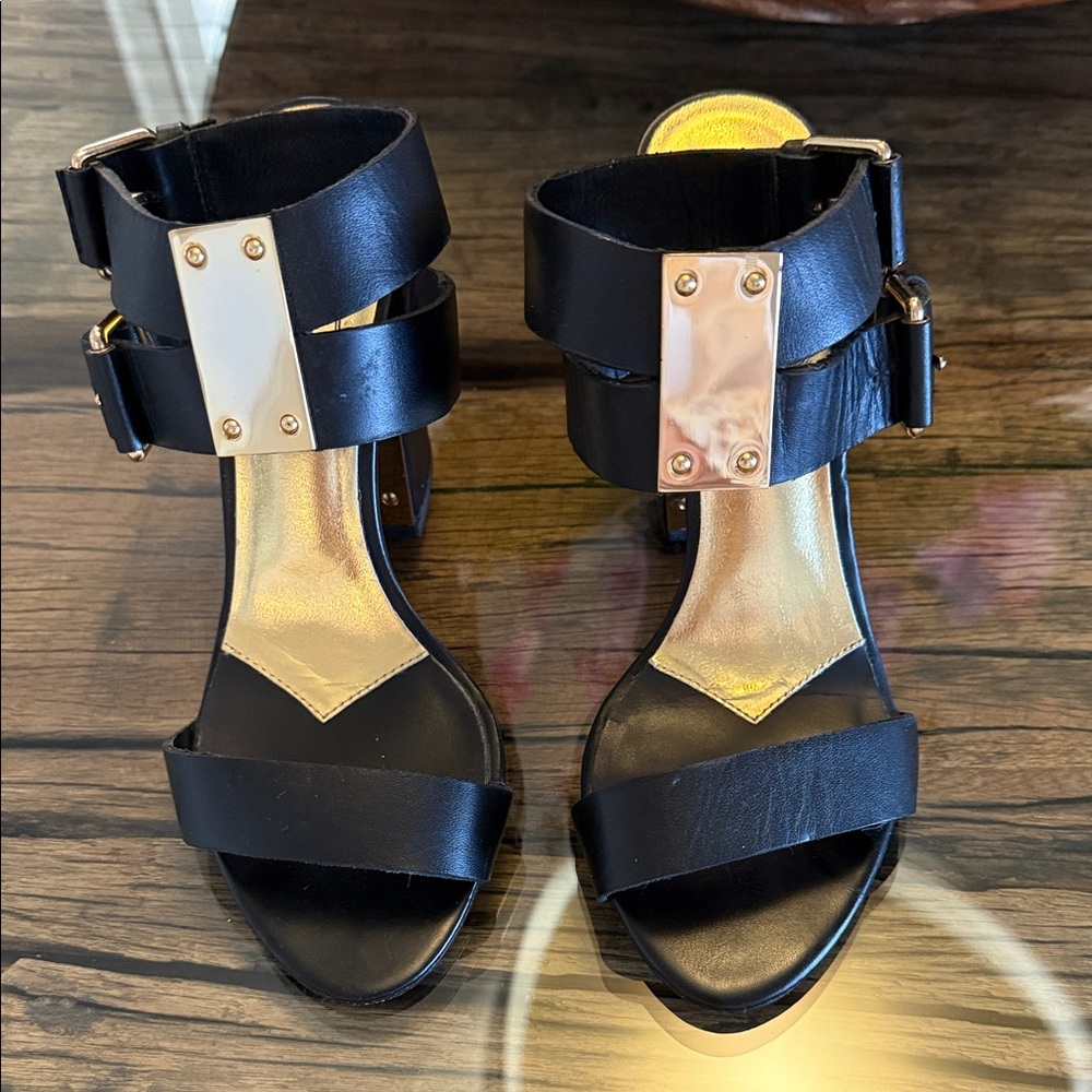 Ted Baker London Black and Gold Strappy Heels